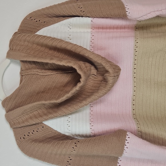 Flamingo Colorblock Knit Hoodie Sweater Women’s XL Lace-  Pink, Cream, and Tan - Picture 8 of 9